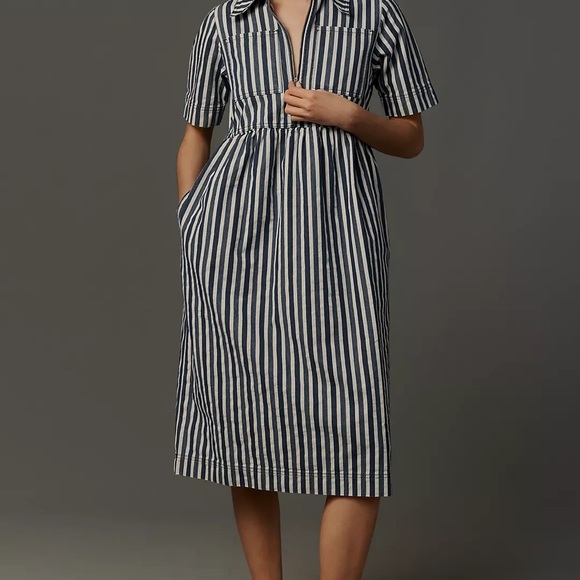 ALIGNE for Anthropolgie Gabriella Short-Sleeve Denim Midi Dress - Picture 2 of 14